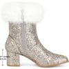 image:imageAllegra K Women Sparkly Glitter Faux Fur Square Toe Chunky Heel Ankle BootsSilver