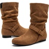 image:imageAllegra K Women Wide Mid Calf Slouch Pull on Low Heel BootiesBrown