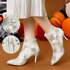 image:imageAllegra K Womens Glitter Sparkle Lace Stiletto Heels Party Sequin Ankle BootsWhite
