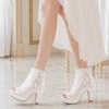 image:imageAllegra K Womens Lace Peep Toe Booties Platform Chunky Heel BootsWhite