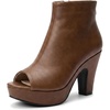 image:imageAllegra K Peep Toe Ankle Boots for Women Back Zip Chunky Heel Platform BootBrown