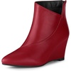 image:imageAllegra K Women PU Leather Pointed Toe Zipper Wedge Heel Ankle BootiesRed
