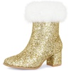 image:imageAllegra K Women Sparkly Glitter Faux Fur Square Toe Chunky Heel Ankle BootsGold