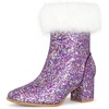 image:imageAllegra K Women Sparkly Glitter Faux Fur Square Toe Chunky Heel Ankle BootsPurple