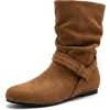 image:imageAllegra K Women Wide Mid Calf Slouch Pull on Low Heel BootiesBrown