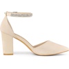 image:imageAllegra K Women Rhinestone Pointed Toe Ankle Strap Chunky Heels PumpsBeige