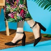 image:imageAllegra K Women Rhinestone Pointed Toe Ankle Strap Chunky Heels PumpsBlack