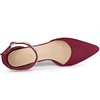 image:imageAllegra K Women Rhinestone Pointed Toe Ankle Strap Chunky Heels PumpsBurgundy