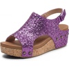 image:imageAllegra K Women Glitter Hollow Out Peeptoe Platform Adjustable SandalsPurple