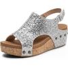 image:imageAllegra K Women Glitter Hollow Out Peeptoe Platform Adjustable SandalsSilver