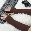 image:imageAllegra K Ladies Fall Knitted Arm Warmmers Thumbhole Long Fingerless Gloves PairBrown