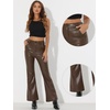 image:imageAllegra K Women Faux Leather Flared Wide Leg Pant with PocketsCoffee