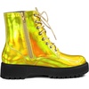 image:imageAllegra K Women Faux Leather Round Toe Platform Combat Boots Flat HeelsGold Yellow