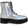 image:imageAllegra K Women Faux Leather Round Toe Platform Combat Boots Flat HeelsSilver