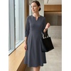 image:imageAllegra K Womens 34 Sleeve ALine Business Work Formal Midi DressDark Grey
