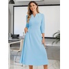 image:imageAllegra K Womens 34 Sleeve ALine Business Work Formal Midi DressLight Blue