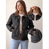 image:imageAllegra K Womens Argyle Puffer Jacket Color Block Lapel Button Down Elastic Cuffs Pockets Elegant Quilted Lightweight CoatsBlack
