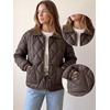 image:imageAllegra K Womens Argyle Puffer Jacket Color Block Lapel Button Down Elastic Cuffs Pockets Elegant Quilted Lightweight CoatsCoffee