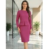 image:imageAllegra K Womens Long Sleeve Office Work Peplum Sheath DressHot Pink