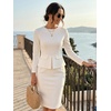 image:imageAllegra K Womens Long Sleeve Office Work Peplum Sheath DressWhite