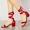 image:imageAllegra K Womens Open Toe Block Heel Lace Up Heels Heel Sandals  Party SandalsRed