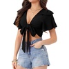 image:imageAllegra K Boho Tie Front Crop Top for Womens Sexy Spicy Deep V Neck TopsBlack