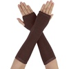 image:imageAllegra K Ladies Fall Knitted Arm Warmmers Thumbhole Long Fingerless Gloves PairBrown