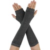image:imageAllegra K Ladies Fall Knitted Arm Warmmers Thumbhole Long Fingerless Gloves PairDark Gray