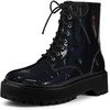 image:imageAllegra K Women Faux Leather Round Toe Platform Combat Boots Flat HeelsBlack