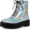 image:imageAllegra K Women Faux Leather Round Toe Platform Combat Boots Flat HeelsSilver