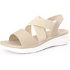image:imageAllegra K Women Open Toe Elastic Ankle Strap CrossStrap Flat SandalsBeige
