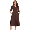 image:imageAllegra K Womens 34 Sleeve ALine Business Work Formal Midi DressDark Brown