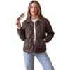 image:imageAllegra K Womens Argyle Puffer Jacket Color Block Lapel Button Down Elastic Cuffs Pockets Elegant Quilted Lightweight CoatsCoffee