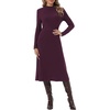image:imageAllegra K Womens Mock Neck Long Sleeve Ribbed Knit Midi Sweater DressBurgundy