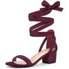 image:imageAllegra K Womens Open Toe Block Heel Lace Up Heels Heel Sandals  Party SandalsBurgundy