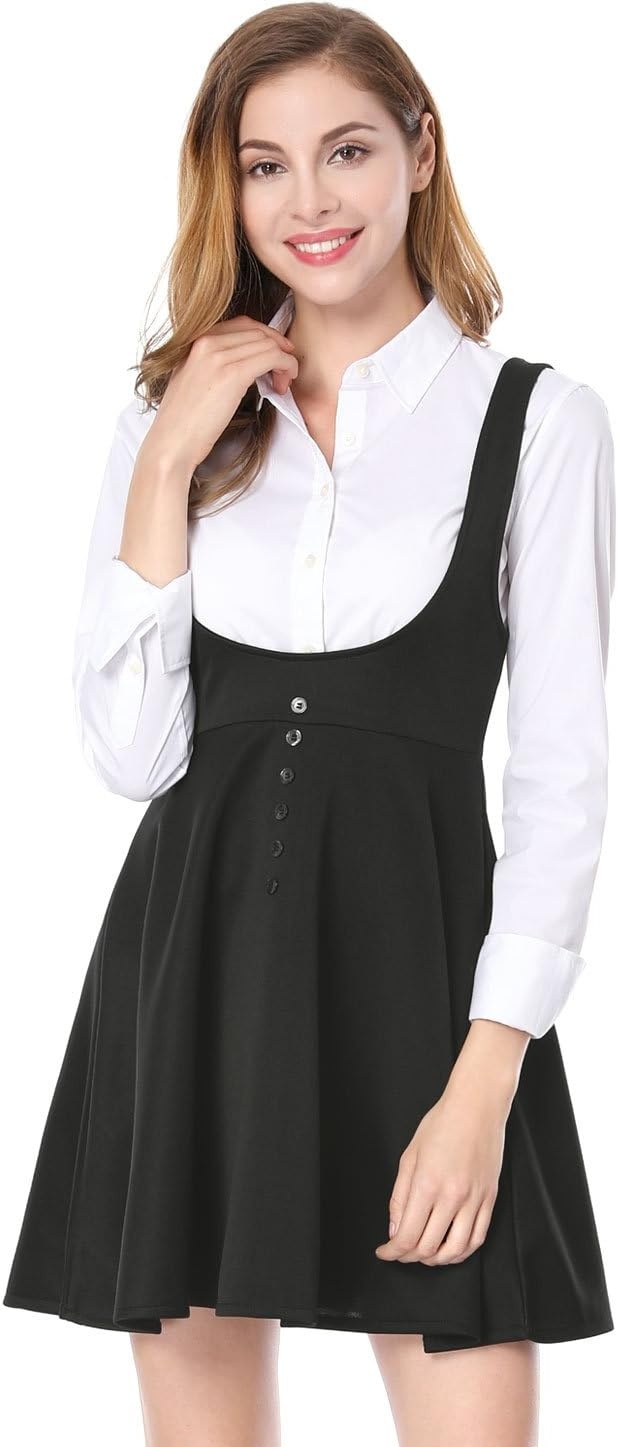 image:imageAllegra K Women Cottagecore Button Front Spaghetti Strap Pinafore DressBlack