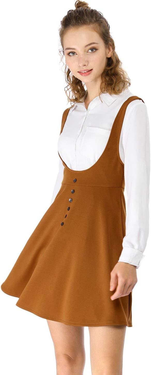 image:imageAllegra K Women Cottagecore Button Front Spaghetti Strap Pinafore DressBrown