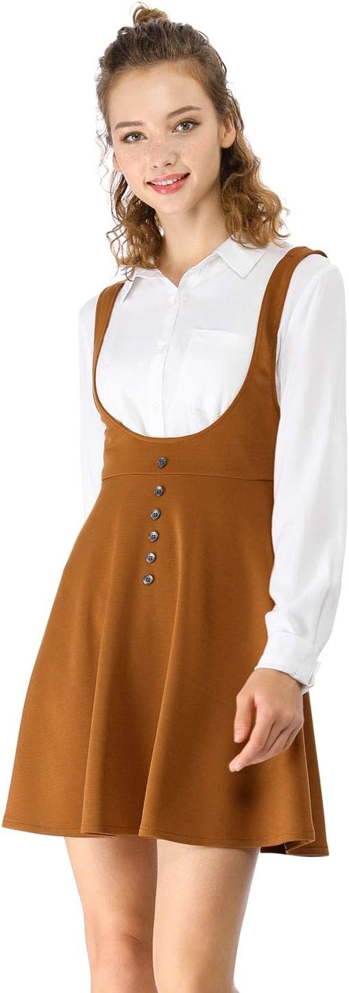 image:imageAllegra K Women Cottagecore Button Front Spaghetti Strap Pinafore DressBrown
