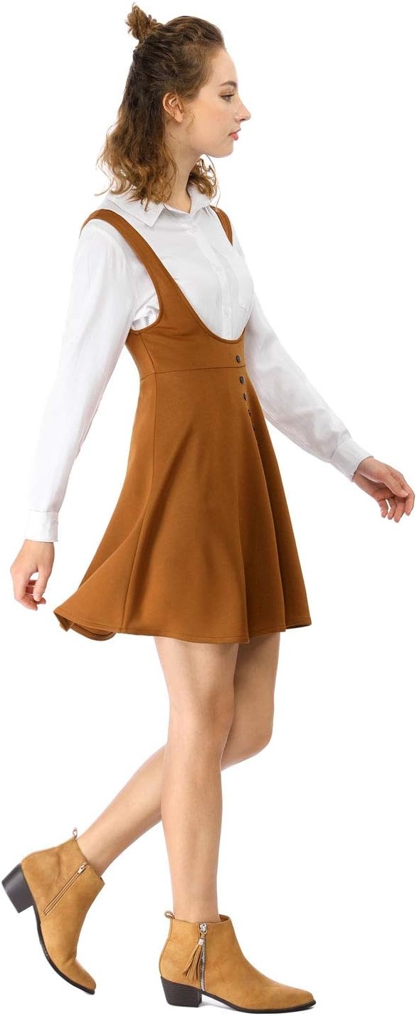 image:imageAllegra K Women Cottagecore Button Front Spaghetti Strap Pinafore DressBrown