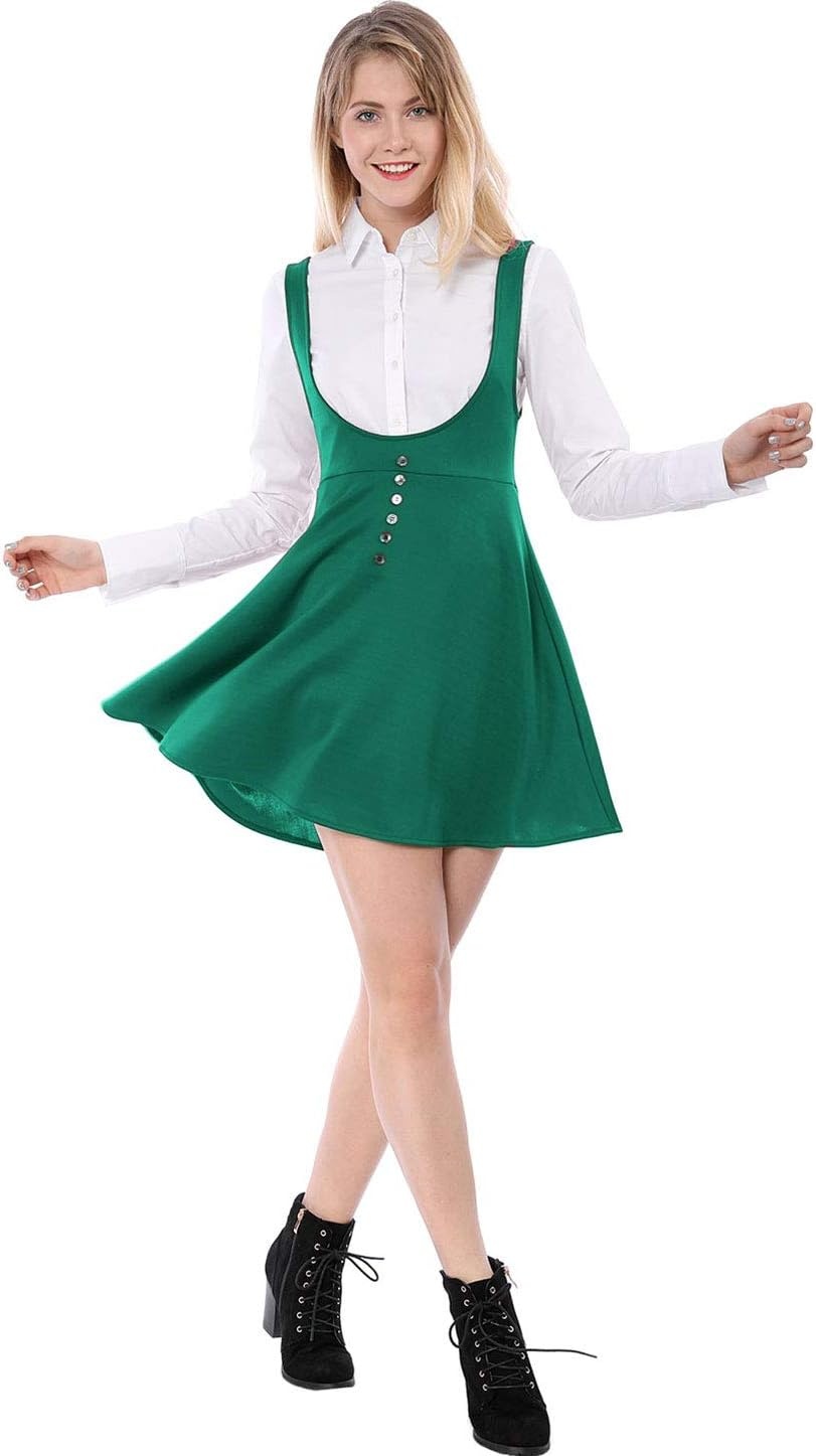 image:imageAllegra K Women Cottagecore Button Front Spaghetti Strap Pinafore DressGreen