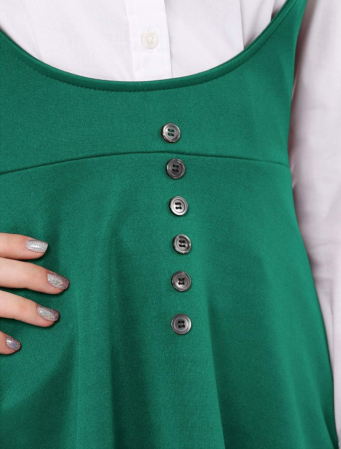 image:imageAllegra K Women Cottagecore Button Front Spaghetti Strap Pinafore DressGreen