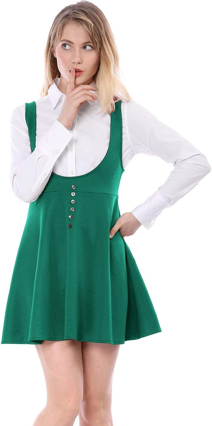image:imageAllegra K Women Cottagecore Button Front Spaghetti Strap Pinafore DressGreen