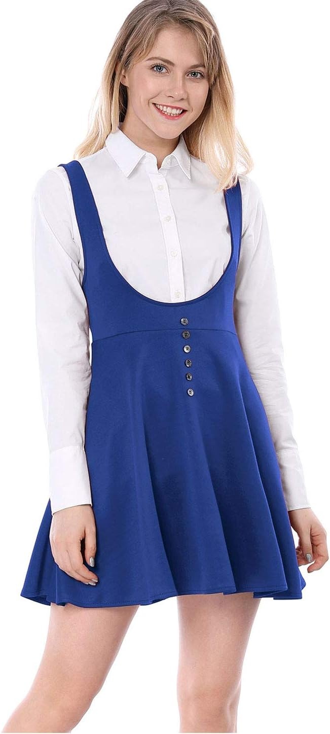 image:imageAllegra K Women Cottagecore Button Front Spaghetti Strap Pinafore DressIndigo Blue