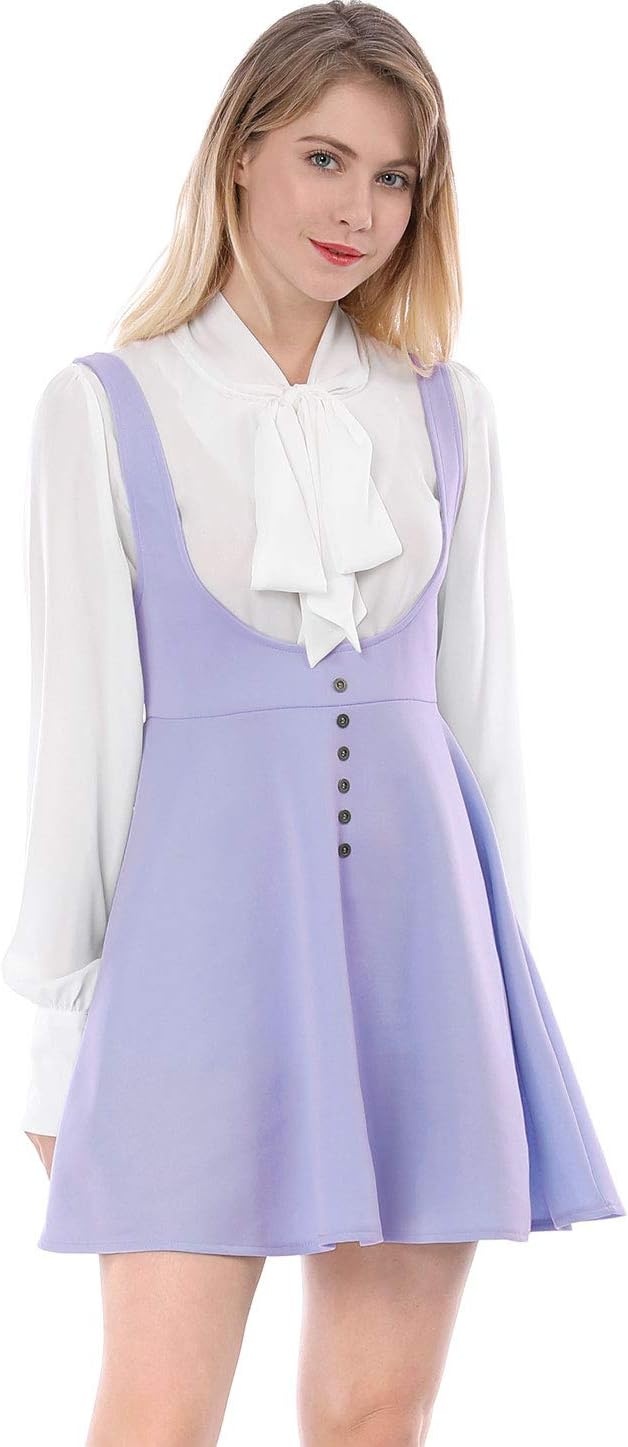 image:imageAllegra K Women Cottagecore Button Front Spaghetti Strap Pinafore DressLight Purple