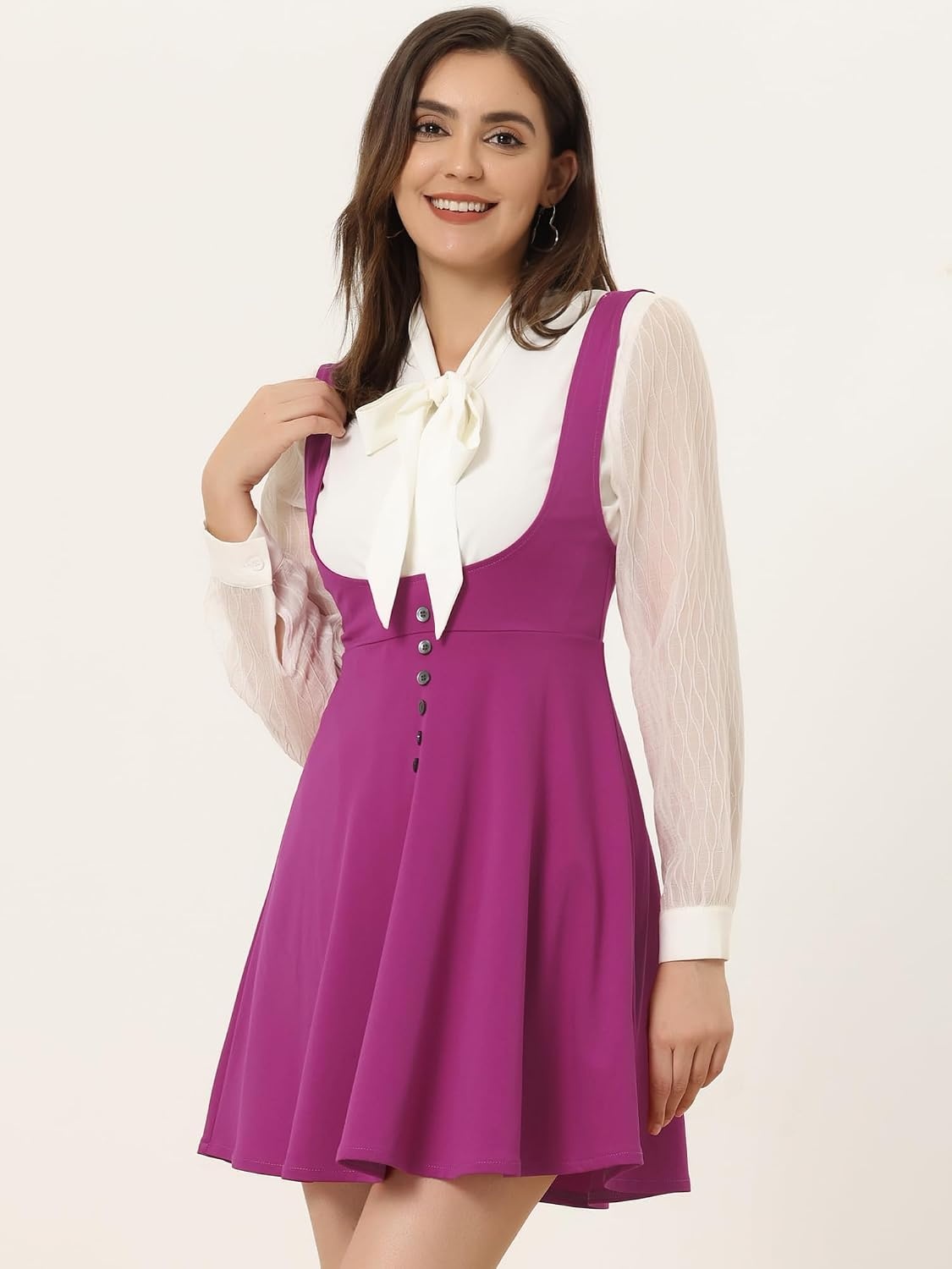 image:imageAllegra K Women Cottagecore Button Front Spaghetti Strap Pinafore DressPurple