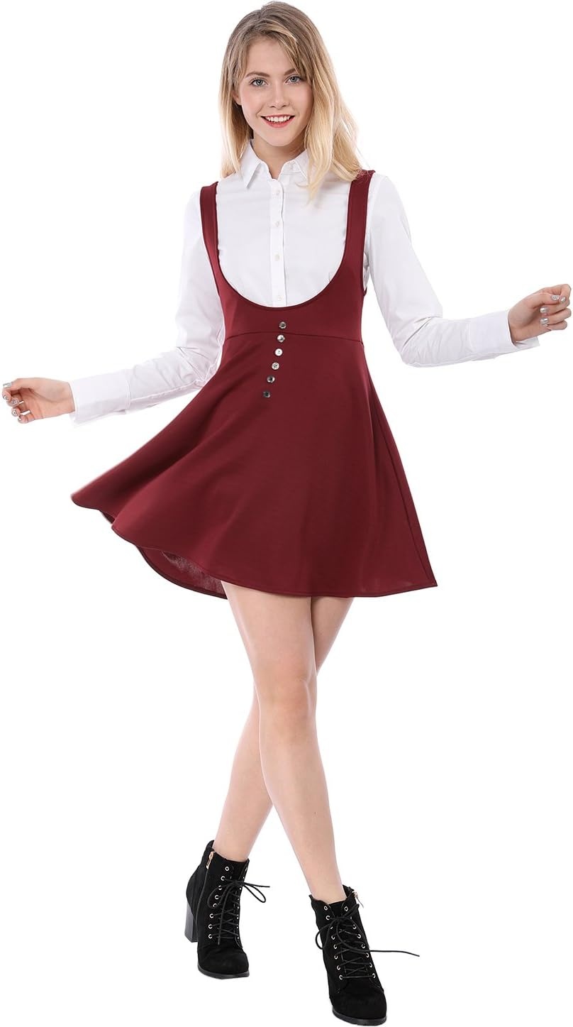 image:imageAllegra K Women Cottagecore Button Front Spaghetti Strap Pinafore DressRed
