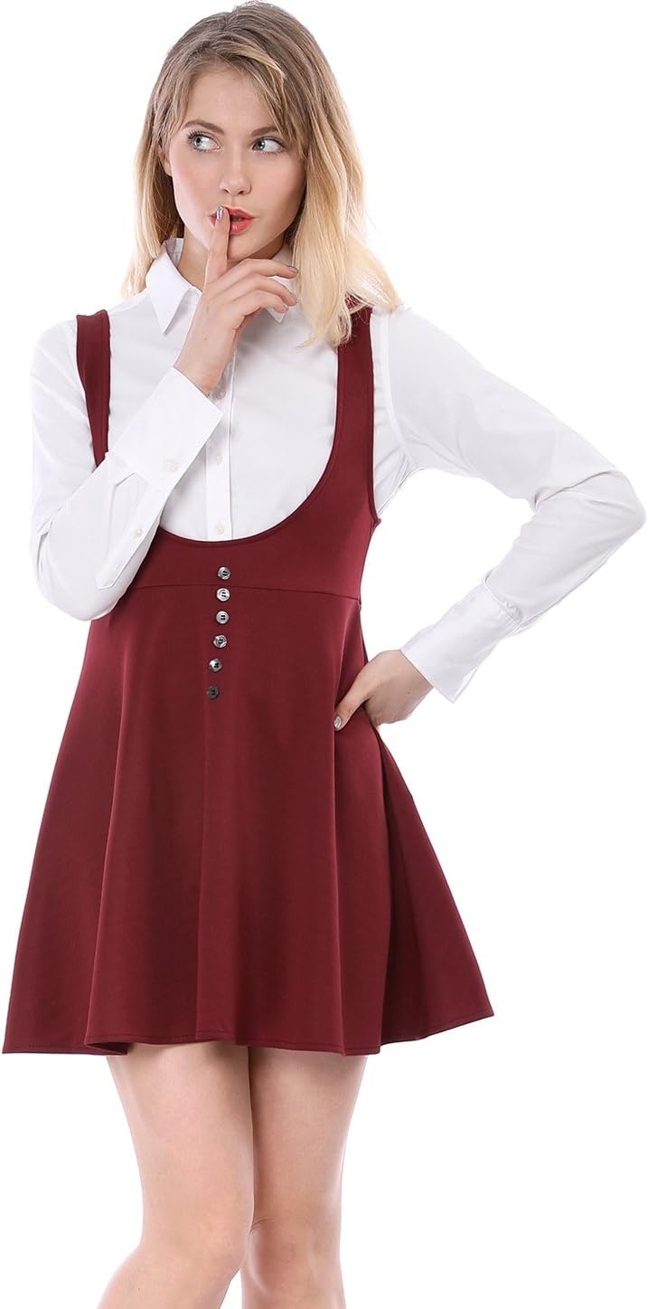 image:imageAllegra K Women Cottagecore Button Front Spaghetti Strap Pinafore DressRed