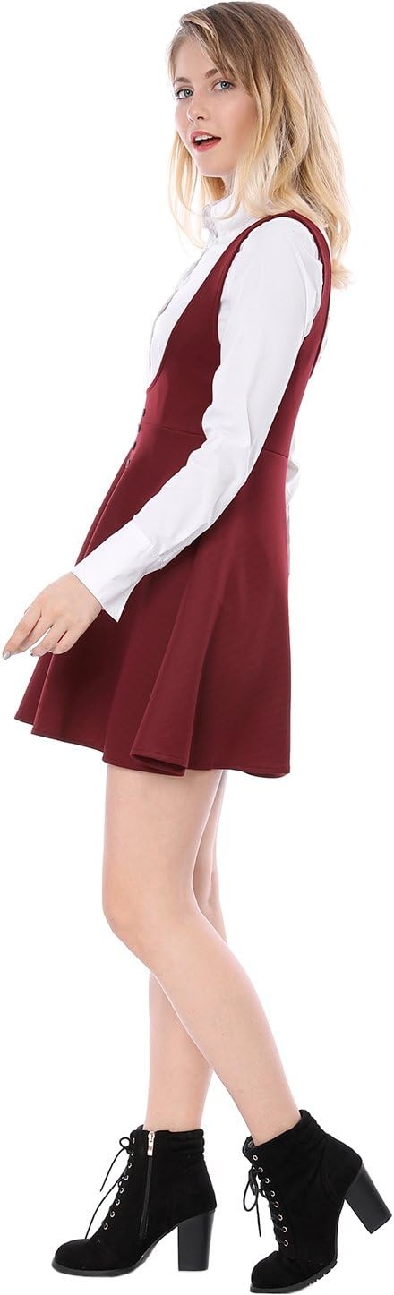image:imageAllegra K Women Cottagecore Button Front Spaghetti Strap Pinafore DressRed