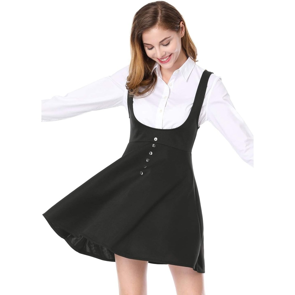 image:imageAllegra K Women Cottagecore Button Front Spaghetti Strap Pinafore DressBlack