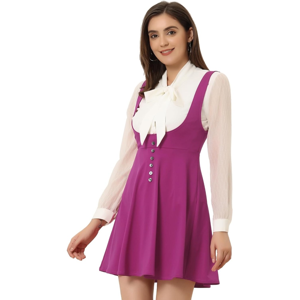 image:imageAllegra K Women Cottagecore Button Front Spaghetti Strap Pinafore DressPurple